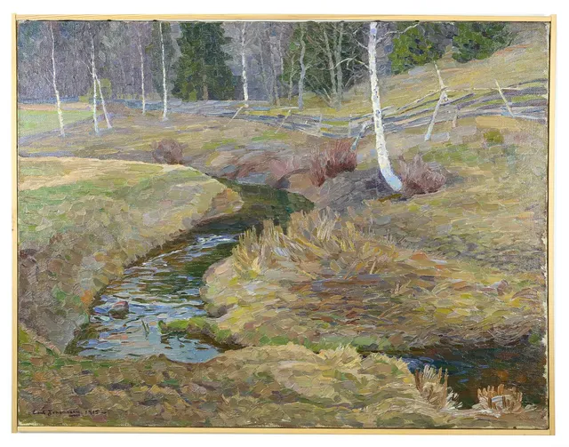 CARL JOHANSSON (1863-1944). Olja på duk, Vårbild, signerad, daterad 1915.