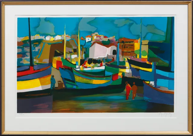 MARCEL MOULY. Hamnbild, färglitografi, signerad och numrerad 35/150.