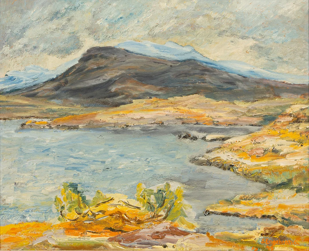 STAFFAN ENGEBRAND (1920-1999). Fjällmotiv, olja på pannå, signerad, daterad 45. — Paintings — Auktionshuset Kolonn