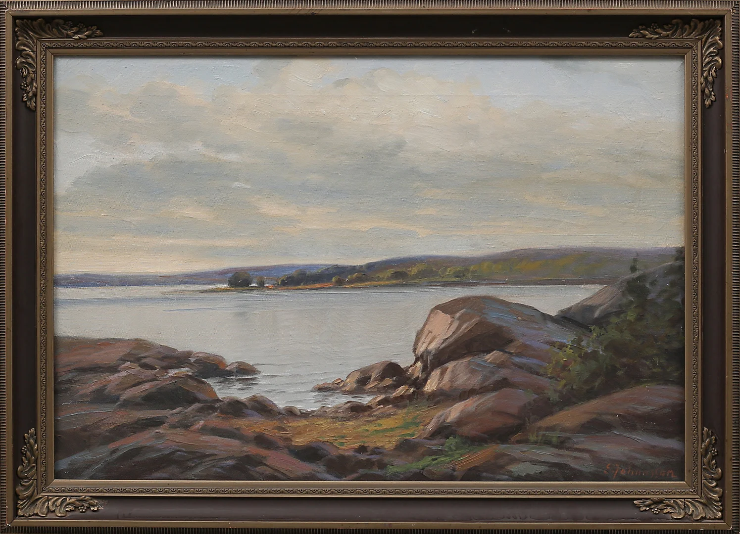 ARTHUR HEICKELL. Kustlandskap, olja på duk, signerad E Johansson. — Paintings — Garpenhus Auktioner