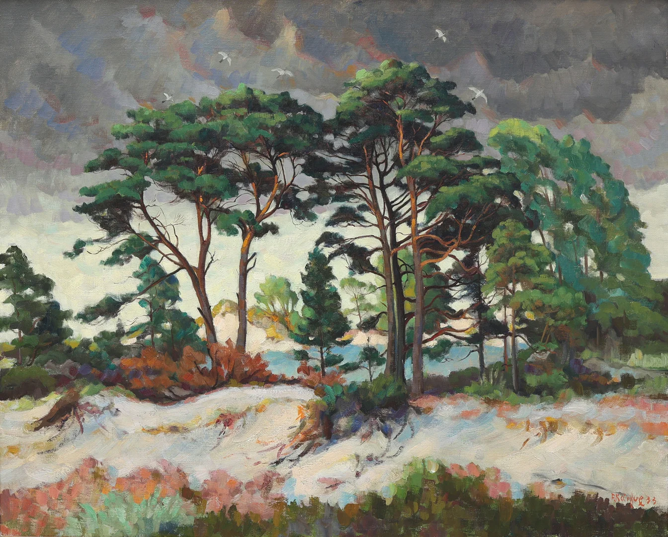 FRITZ KÄRFVE. OLJA PÅ DUK, STRANDTALLAR, SIGNERAD & DATERAD -33. — Paintings — Crafoord Auktioner Lund