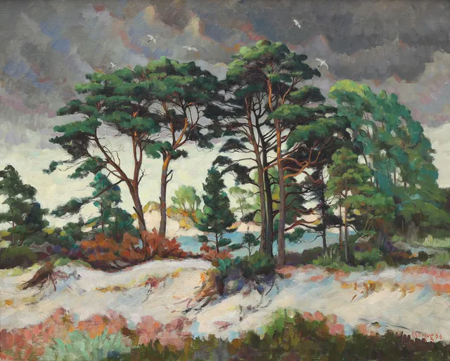 FRITZ KÄRFVE. OLJA PÅ DUK, STRANDTALLAR, SIGNERAD & DATERAD -33.