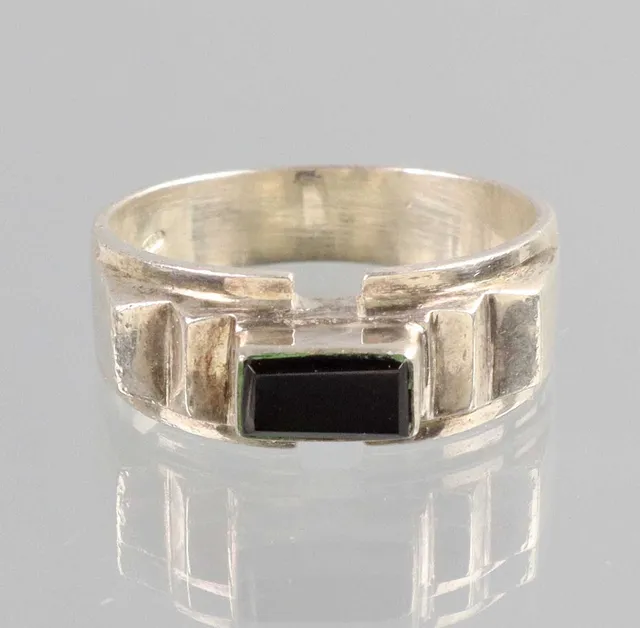 ART DECO ONYX RING, Silber 925.