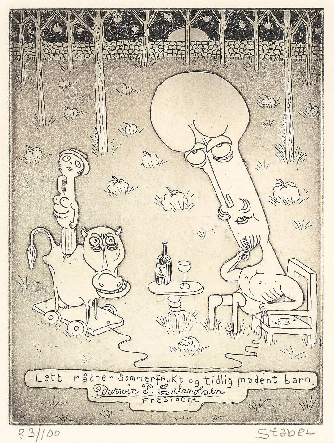 Stabel, Fredrik — "Lett råtner sommerfrukt og tidlig modent barn" — Kunst/Grafikk — Blomqvist