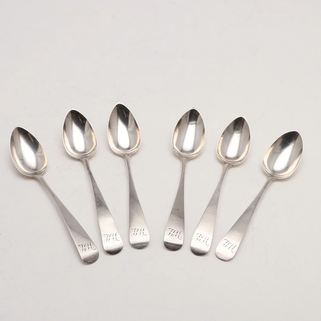 A MATCHED SET OF SIX GEORGE III SCOTTISH DESSERT SPOONS. — Silver — Lawrences Auctioneers