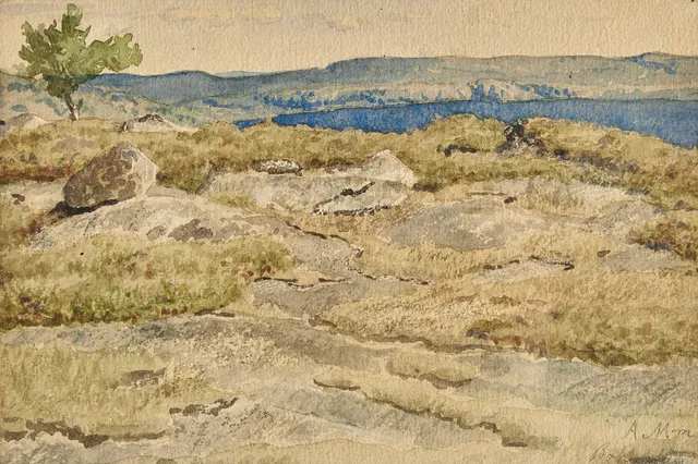 AUGUST MALMSTRÖM (Västra Ny församling, Östergötlands län 1829-1901 Stockholm): Vy från den Bohuslänska skärgården, signerad ”A M-n / Bohuslän”, akvarell på papper lagd på kartong.
