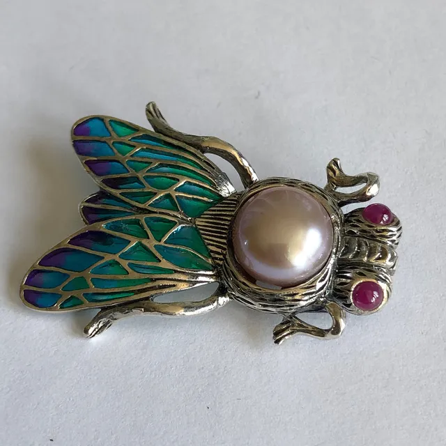 LARGE PEARL & RUBY BROOCH/PENDANT.