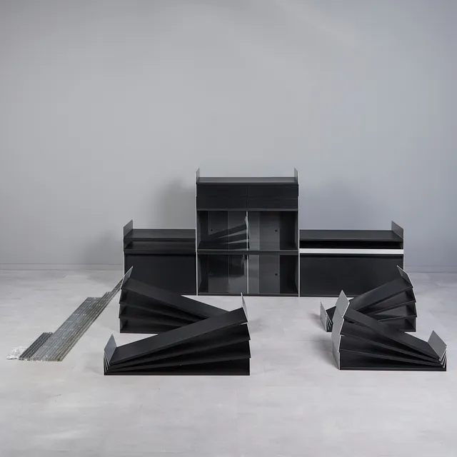 DIETER RAMS. für Vitsoe, Regalsystem / Regalwand, Modell '606', Aluminium, Holz, Glas, 1960er Jahre, Deutschland (41).