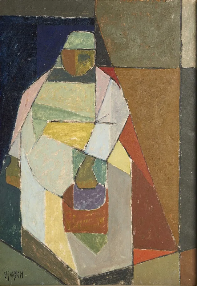 VIDE JANSSON. Figurkomposition, olja på duk, signerad.