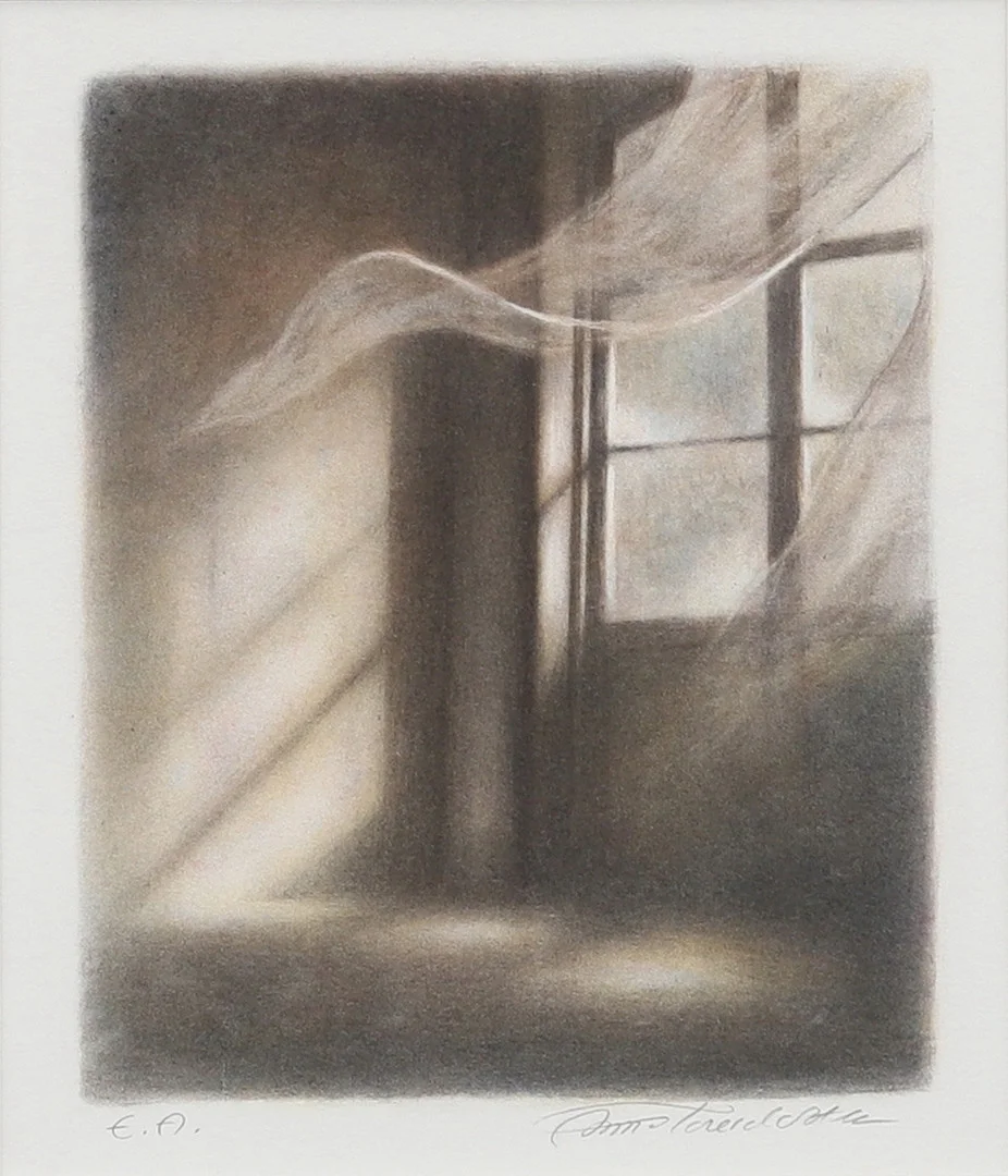 ANNA TORESDOTTER (FÖDD 1956). Solljus i fönster, färglitografi nr ea, signerad. — Engravings & Prints — Garpenhus Auktioner