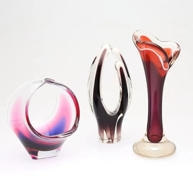 PAUL KEDELV. Vas, skålar, 3 delar, glas, signerad, Flygfors.