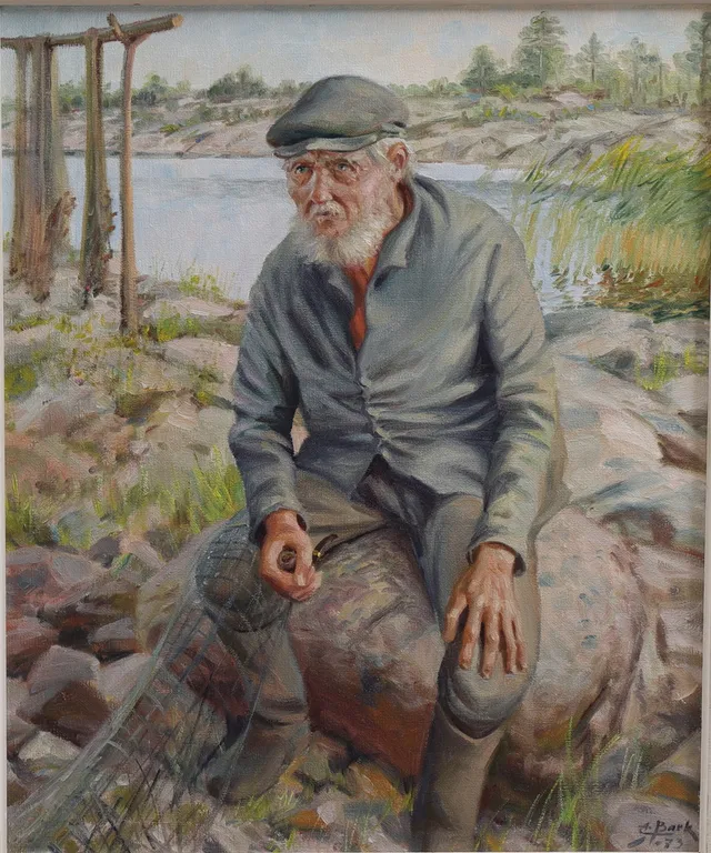 ARNE BARK. Fiskargubbe, olja på duk, signerad.