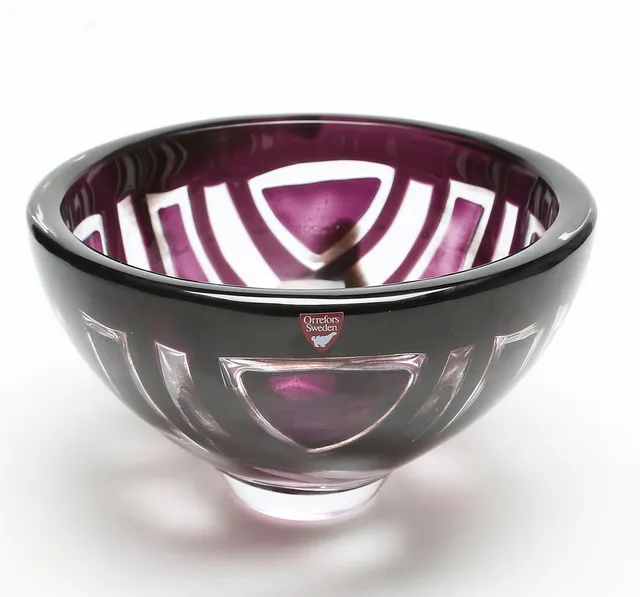 JAN JOHANSSON. Skål, glas, arielteknik, Orrefors, signerad, 1900-talets andra hälft.