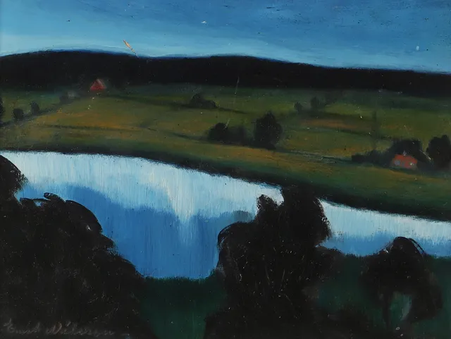 ERNST NILSSON. Fyrisån, olja på pannå, signerad.