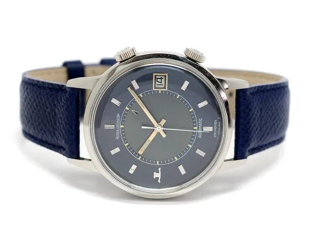 JAEGER-LE COULTRE, Memovox, Cal 916, Serie nr. 2113607, Ref nr. 875, Boett nr. 1316787, herrur, 37 mm, stål, automatisk, plexiglas, datum, alarm, skadad urtavla (9/10), läderband, originalspänne, ca 1973.