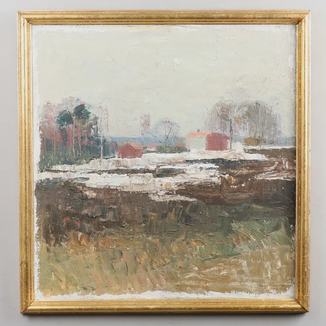 INGA BERG. Olja på duk, impasto, "Mild vår", signerad och daterad -70.