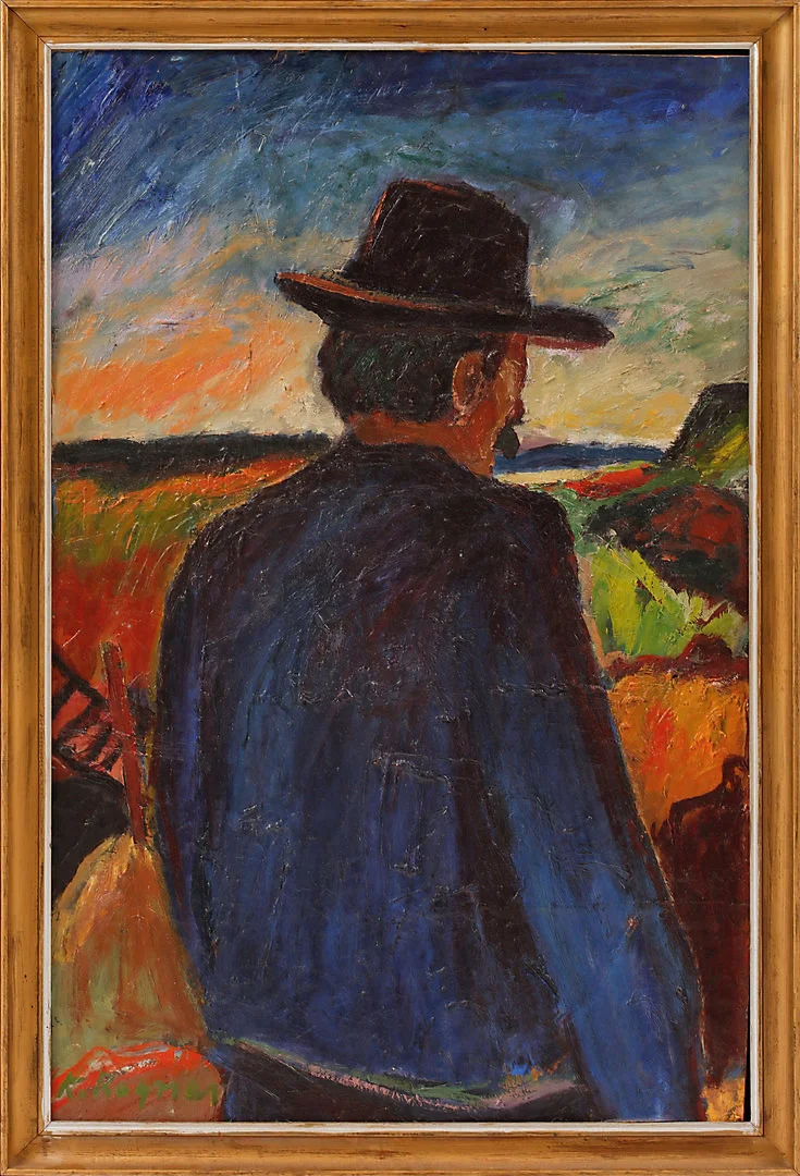 KARL RAGNAR JOHANNESSON. Mansfigur, olja på pannå, signerad. — Paintings — Göteborgs Auktionsverk