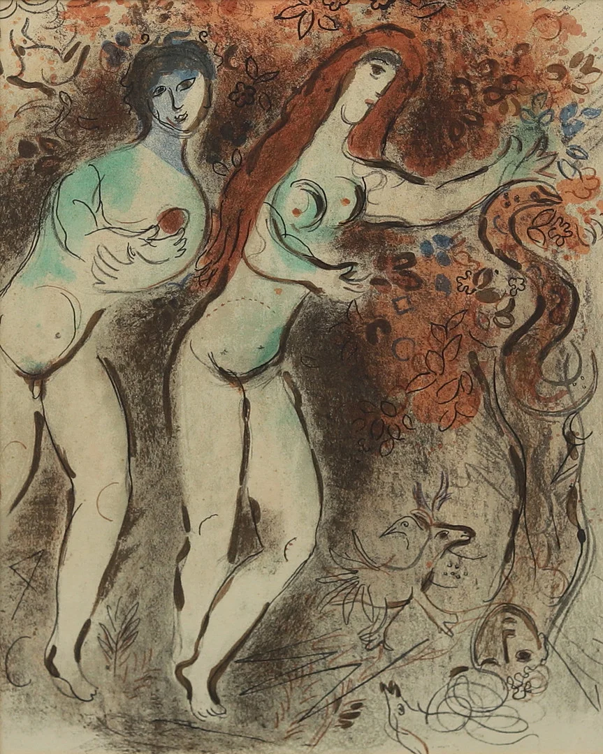 MARC CHAGALL. Adam och Eva med den förbjudna frukten, litografi. — Engravings & Prints — Garpenhus Auktioner