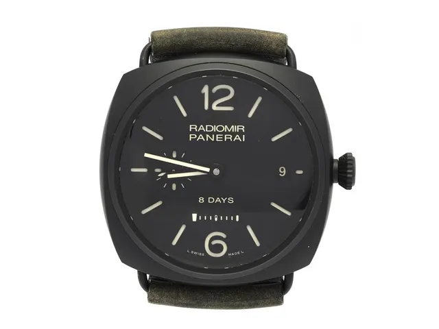 PANERAI, Radomir 8 Days, Ceramica, Cal P.2002/3, Verk nr. 050709, Serie nr. S0132/0300, Ref nr. PAM00384, Boett nr. OP7010BB / 1732254, herrur, 45 mm, svart keramik, manuell, safirglas, datum, glasbaksida, läderband, originalspänne (svart stål), cert, februari 2018, box, ytterkartong.