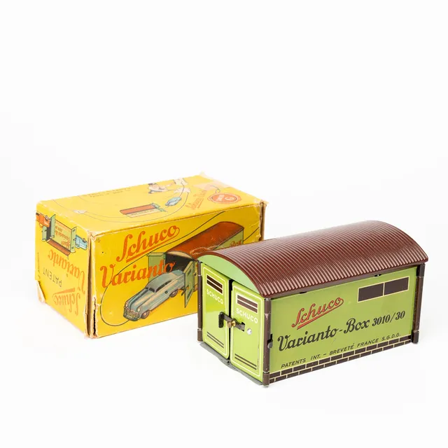 SCHUCO, garage, Schuco Varianto Box 3010 G, breveté France S.G.D.G i orginalkartong.