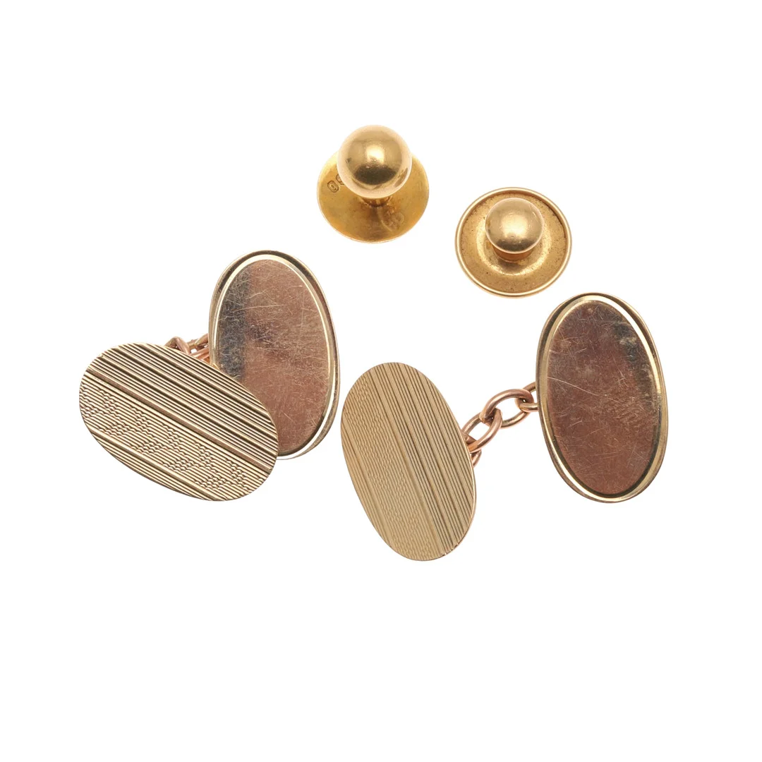 A PAIR OF 9CT GOLD CUFFLINKS AND TWO 18CT GOLD STUDS. — Cufflinks & Tie Pins — Lawrences Auctioneers