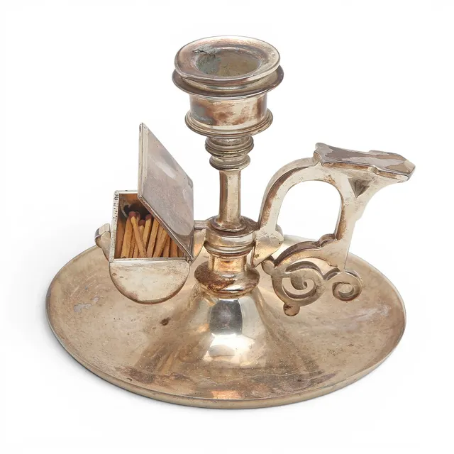 Silvery metal candle holder, 20th Century.
