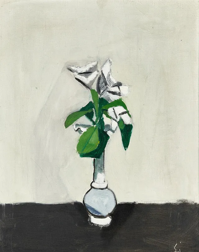 GUNNAR HÅLLANDER (1915-1980): "Äppelblom i vas, signerad med monogram, olja på duk.