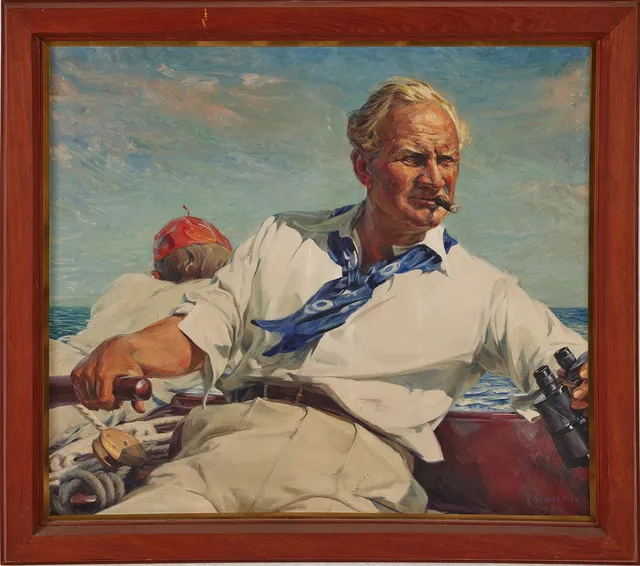 HELMER MASOLLE. "Kommendörkapten Ivar Wibom (1883-1959)", olja på duk, signerad och daterad.