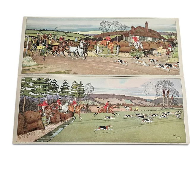 HARRY ELIOT. Escenas de caza inglesas. Pareja de litografías a color sobre papel.