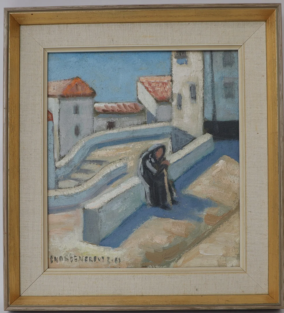 BRITA NORDENCREUTZ. Sydländskt landskap med kvinna, oljemålning på duk, signerad. — Paintings — Falun Auktionsbyrå