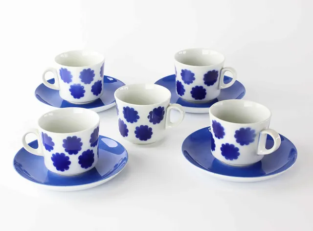 GÖRAN BÄCK. Kaffeservisdelar, 9 delar, Arabia, Finland 1960/70-tal.