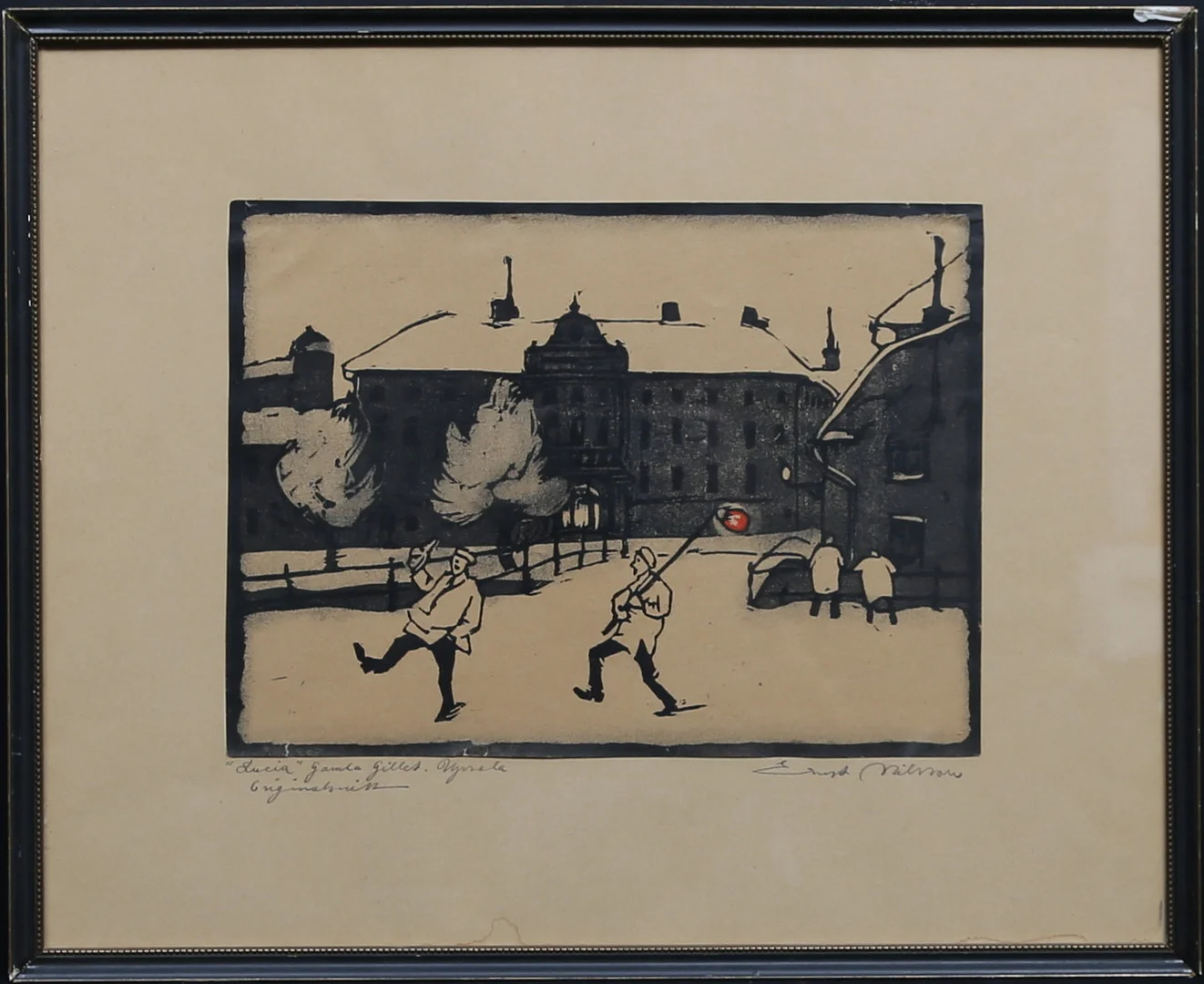 ERNST NILSSON. "Lucia". Gamla gillet, Upsala. Grafiskt blad, signerad. — Engravings & Prints — Gomér & Andersson Linköping