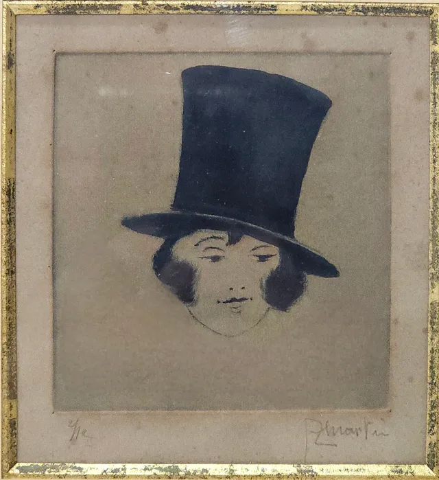 ESCUELA FRANCESA, CHICA CON SOMBRERO DIBUJO CON TITA SOBRE PAPEL, SIGLO XX.