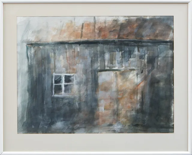 BERTIL FREDHOLM. Husvägg, akvarell, signerad.
