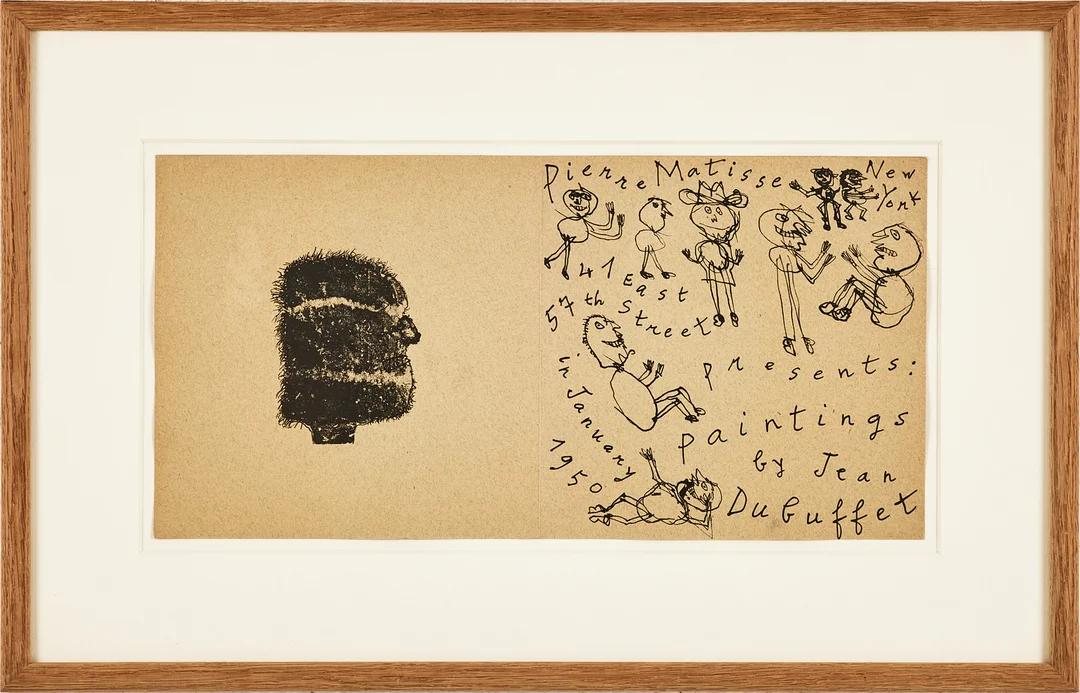 JEAN DUBUFFET. Galleri-invitation, Pierre Matisse, New York, Presents: Paintings by Jean Dubuffet, 1950. — Engravings & Prints — Stockholms Auktionsverk Magasin 5