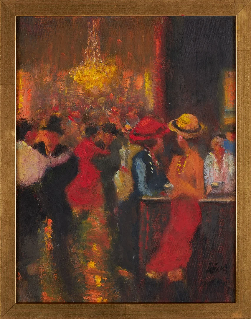 BENGT FRANSSON (FÖDD 1935). "Mingel i baren", olja på duk, signerad. — Paintings — Stockholms Auktionsverk Sickla