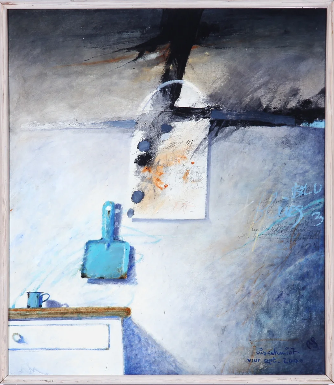 Nis Schmidt. 'Blues - III'. Alkyd, oil and paintstick on canvas. 101 x 87 cm. — Paintings and sculptures/Modern pictorial arts — Lauritz