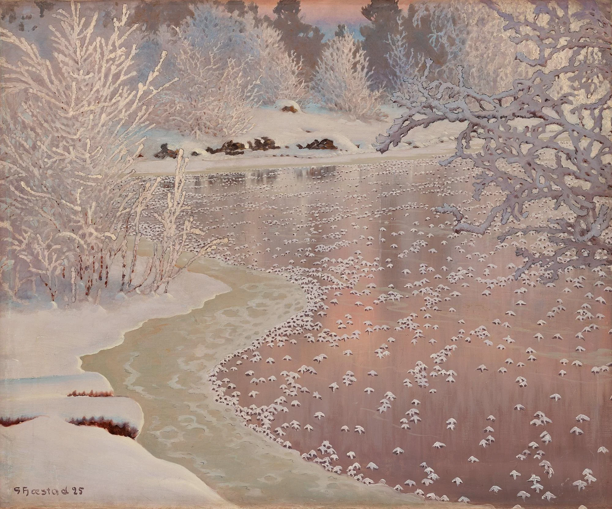 Gustaf Fjæstad, Snökristaller på spegelblank is. — Bukowskis