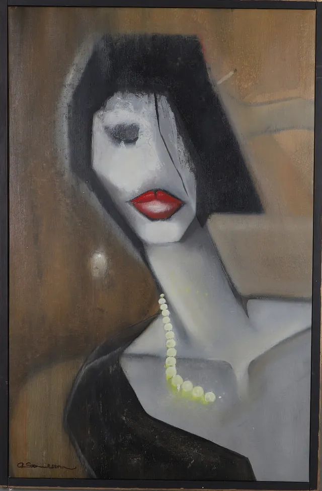 ANDERS SAMUELSSON. "Red Lips", olja på duk, signerad.
