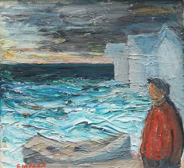 EINAR EMLAND. Fiskare vid eka, olja på pannå, signerad.