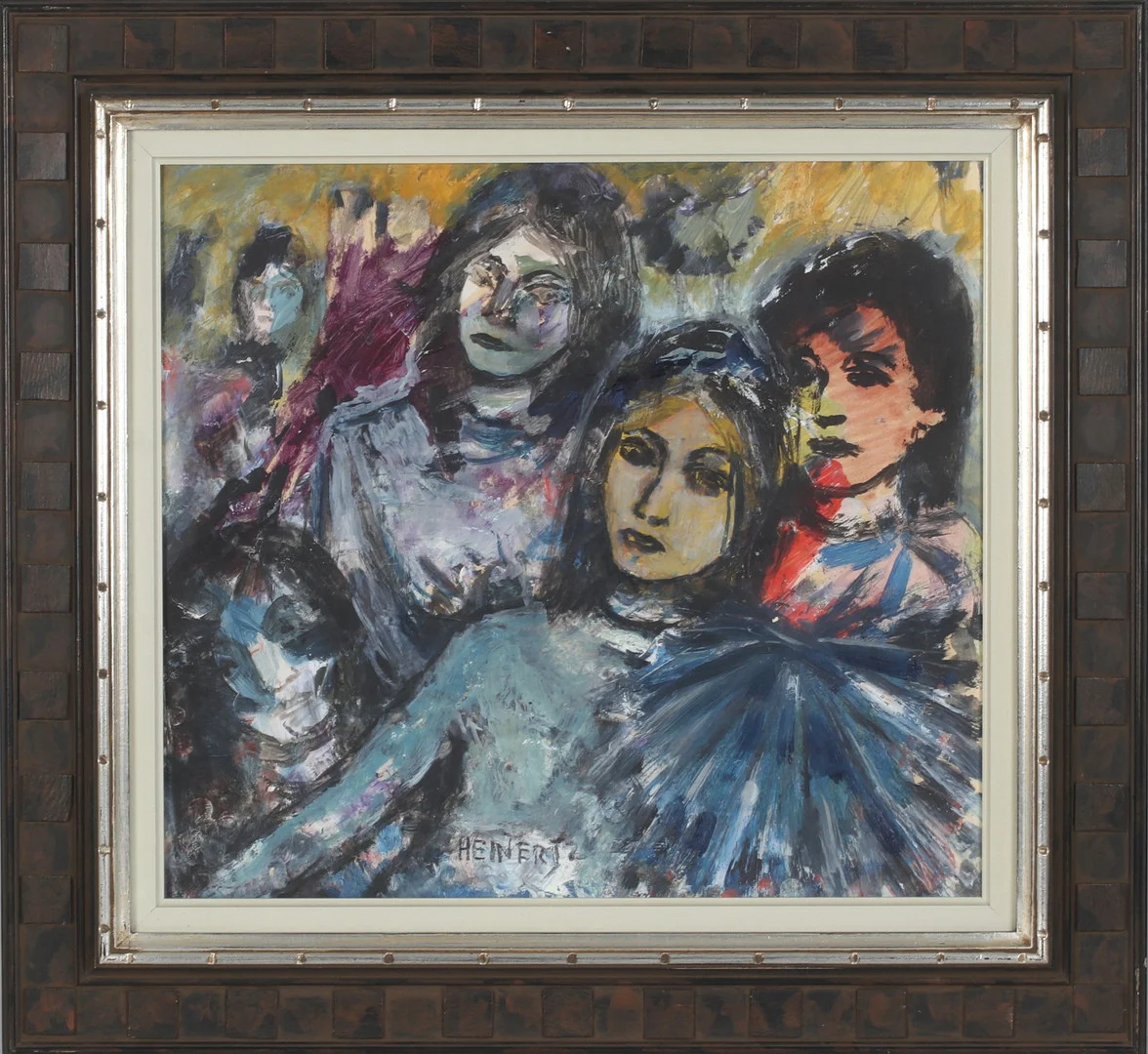 ERIK HEINERTZ. Fyra kvinnor, olja på pannå, signerad. — Paintings — Stadsauktion Sundsvall