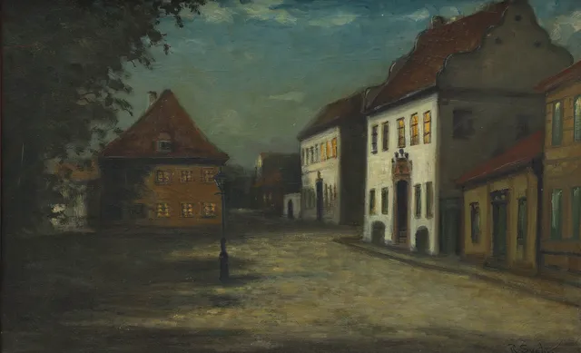 RAGNAR SWAHN. olja på duk, Lilla Torget Kalmar, signerad.