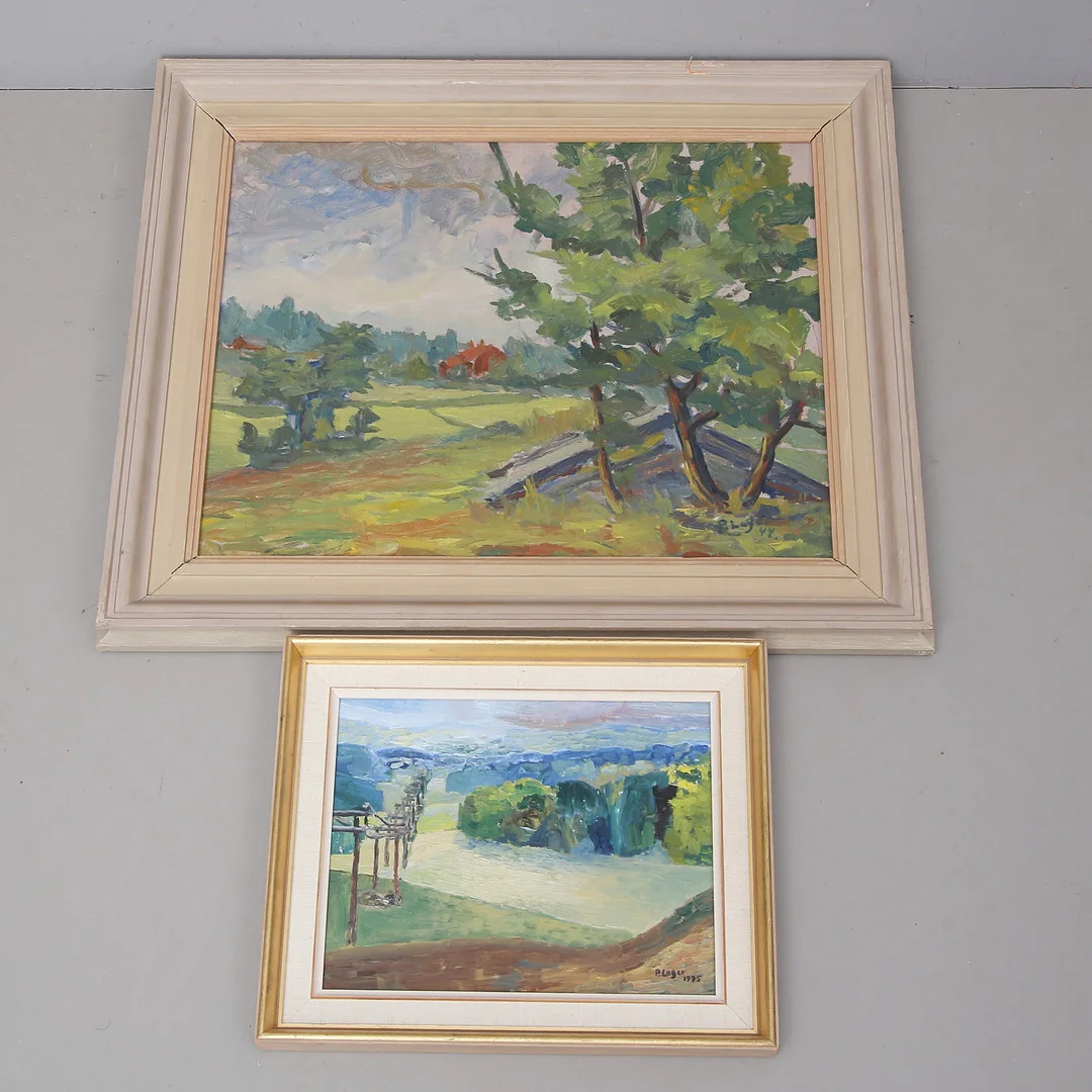 PAUL LAGER. Landskap, 2 st olja på pannå, signerade, daterade. — Paintings — Auktionshuset Thelin & Johansson