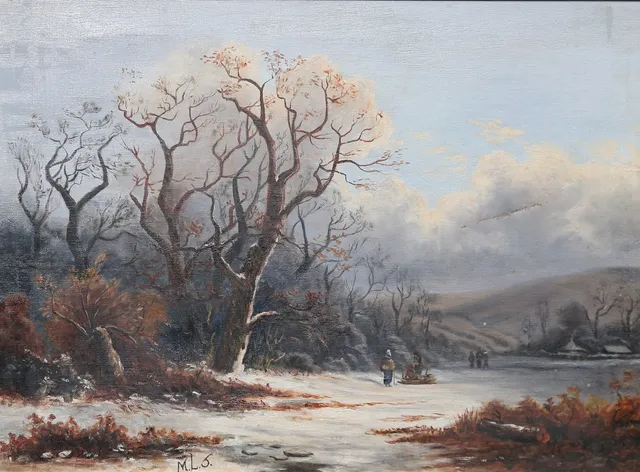 Olja på duk, signerad M.L.S, 18/1900-tal.