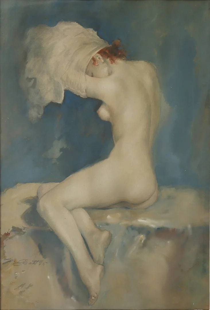 JOSEF SCHOTT. AKVARELL på papper, signerad, daterad 1955. — Paintings — Kalmar Auktionsverk