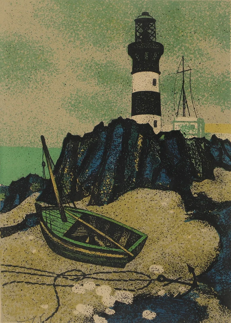 YVES GANNE. Fyr, färglitografi, signerad. — Engravings & Prints — Helsingborgs Auktionskammare