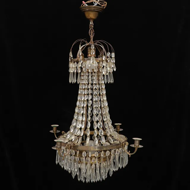LJUSKRONA, Mässing/prismor, empirestil, 1900-talets första hälft.