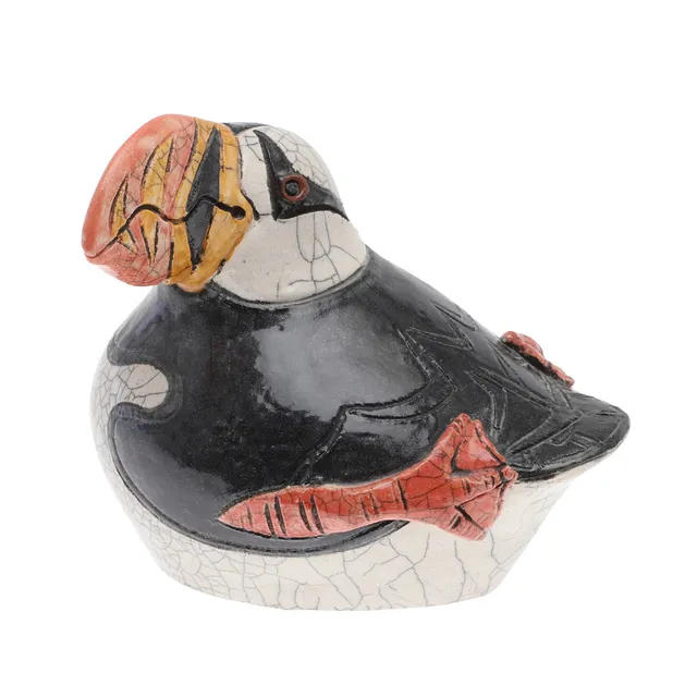 JENNIE HALE (B 1956). RAKU STUDIO POTTERY FIGURE OF A PUFFIN.