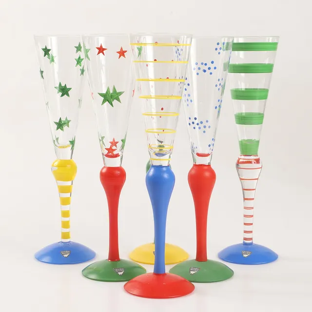ANNE NILSSON. Champagneglas, 6 stycken, "Clown", Orrefors, signerade.