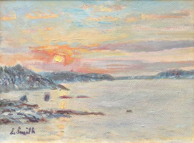 ERNST SMITH (1868-1945). Solnedgång över vattnet, olja på uppklistrad duk, signerad.